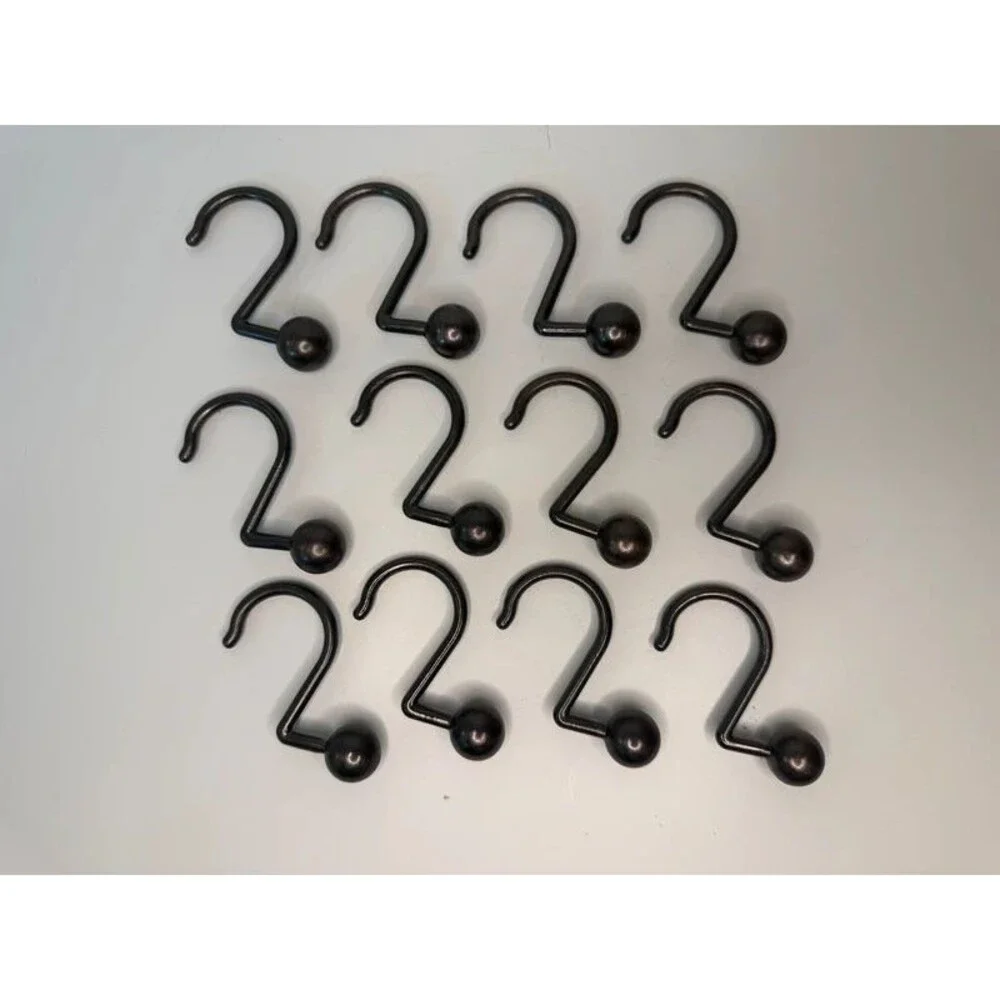 Set of 12 Oil Rubbed Bronze Shower Curtain Hooks with Ball End Caps